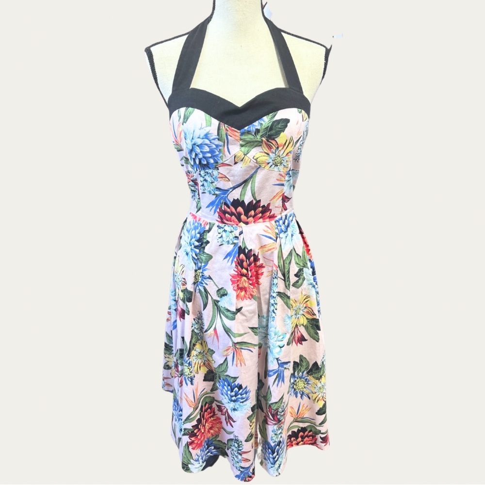 Lindy Bop Floral Halter Dress - Multicolor